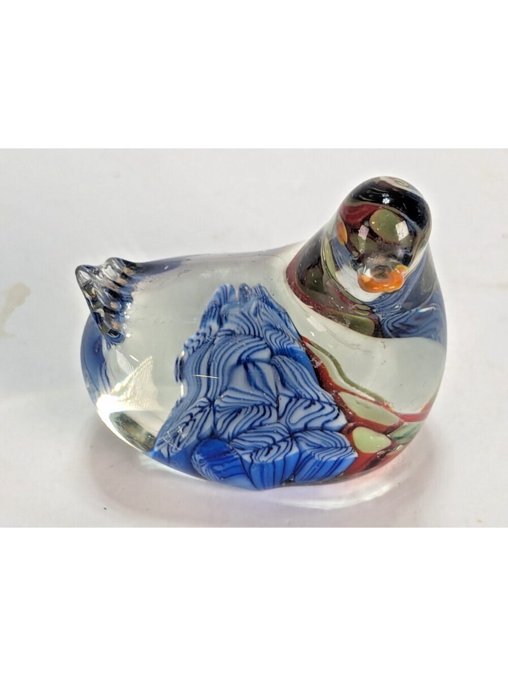 Millefiori Clear Glass Bird Dove Paperweight Figurine Small  2" Art Vintage